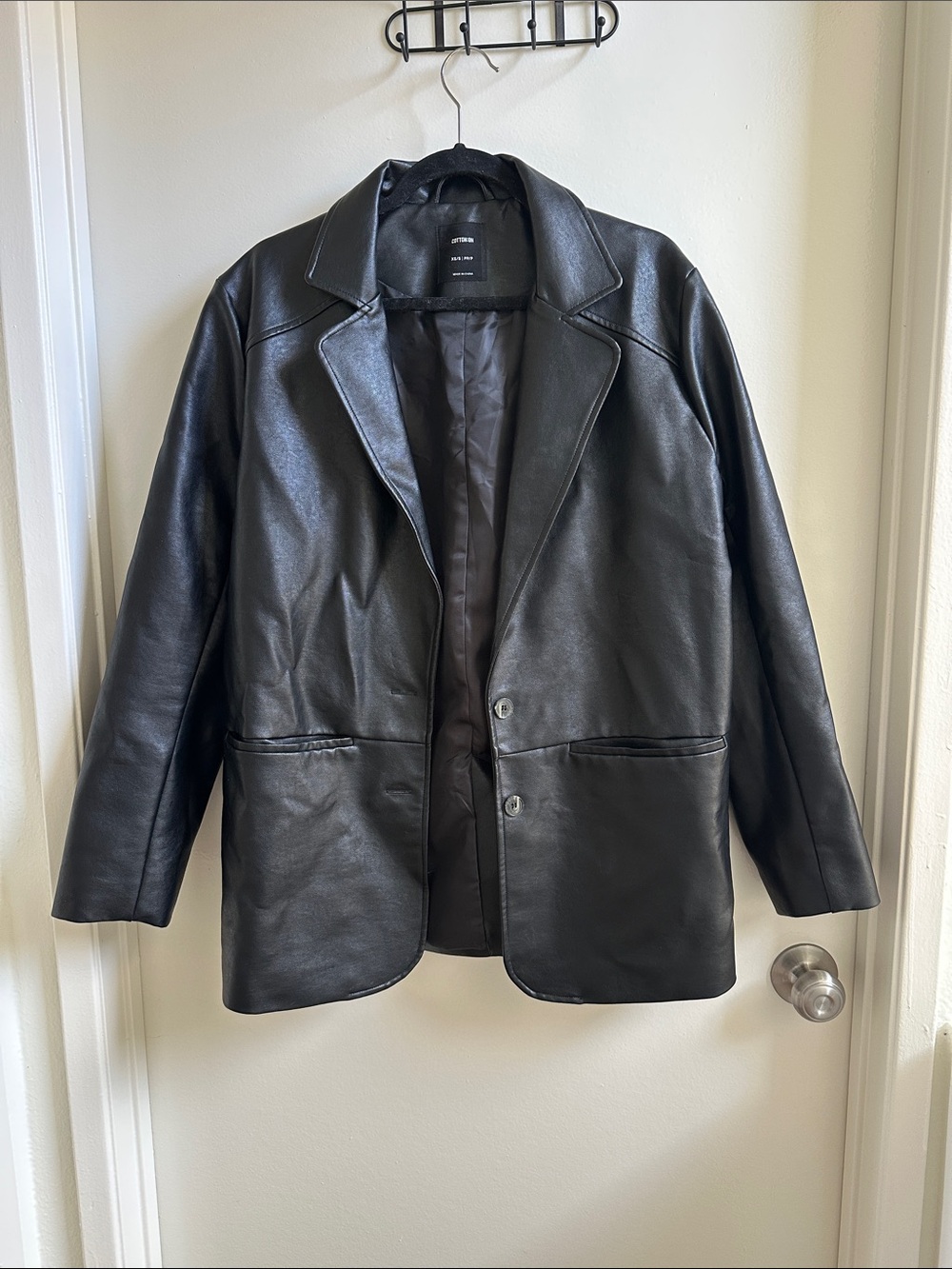 Cotton On Men's Oversized Black Faux Leather Jacket